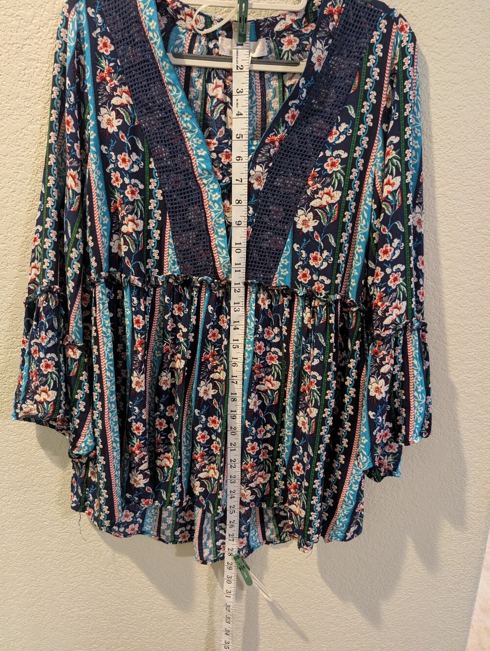Weekend Suzanne Betro XL Floral Boho Peasant Blouse Crochet Trim Bell Sleeve Top - Picture 6 of 12